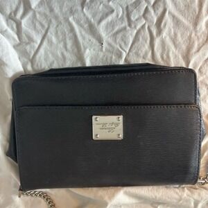 Lauren Ralph Lauren Black Leather Chain Shoulder Bag Clutch Wallet